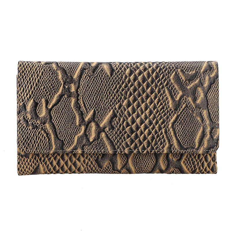 Cream Embossed Python Genuine Leather RFID Women's Wallet