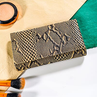 Cream Embossed Python Genuine Leather RFID Women's Wallet