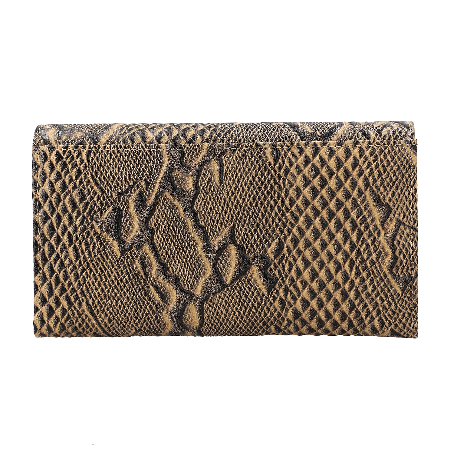 Cream Embossed Python Genuine Leather RFID Women's Wallet
