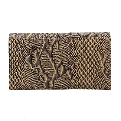 Cream Embossed Python Genuine Leather RFID Women's Wallet