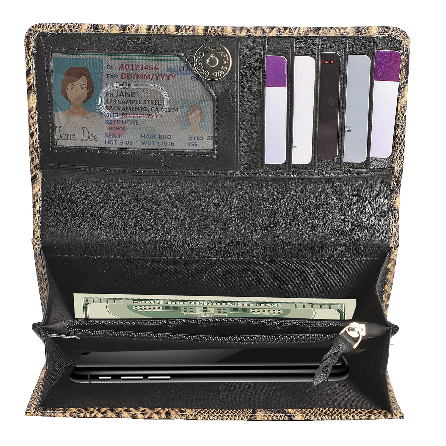 Cream Embossed Python Genuine Leather RFID Women's Wallet