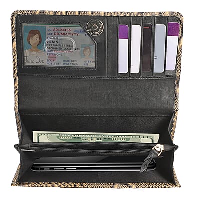 Cream Embossed Python Genuine Leather RFID Women's Wallet