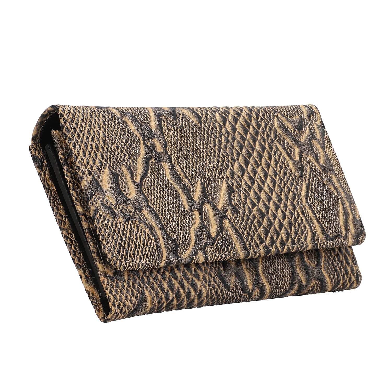 Cream Embossed Python Genuine Leather RFID Women's Wallet