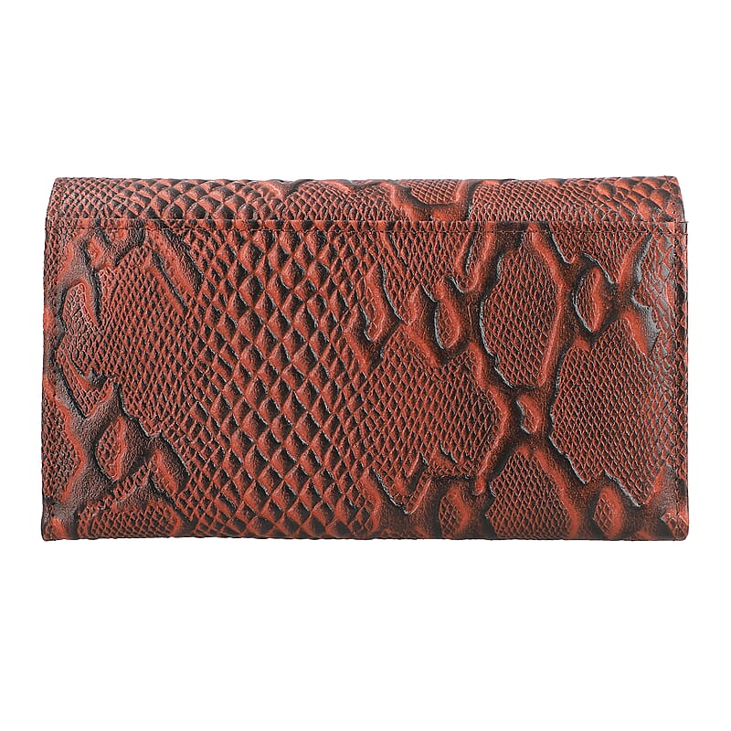 Light Brown Embossed Python Genuine Leather RFID Women's Wallet