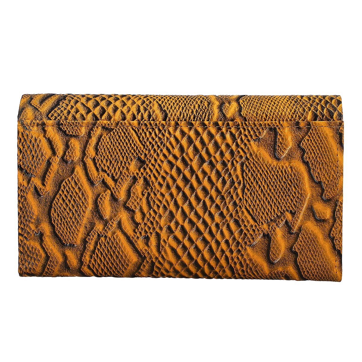 Mustard Yellow Embossed Python Genuine Leather RFID Women's Wallet image number 4
