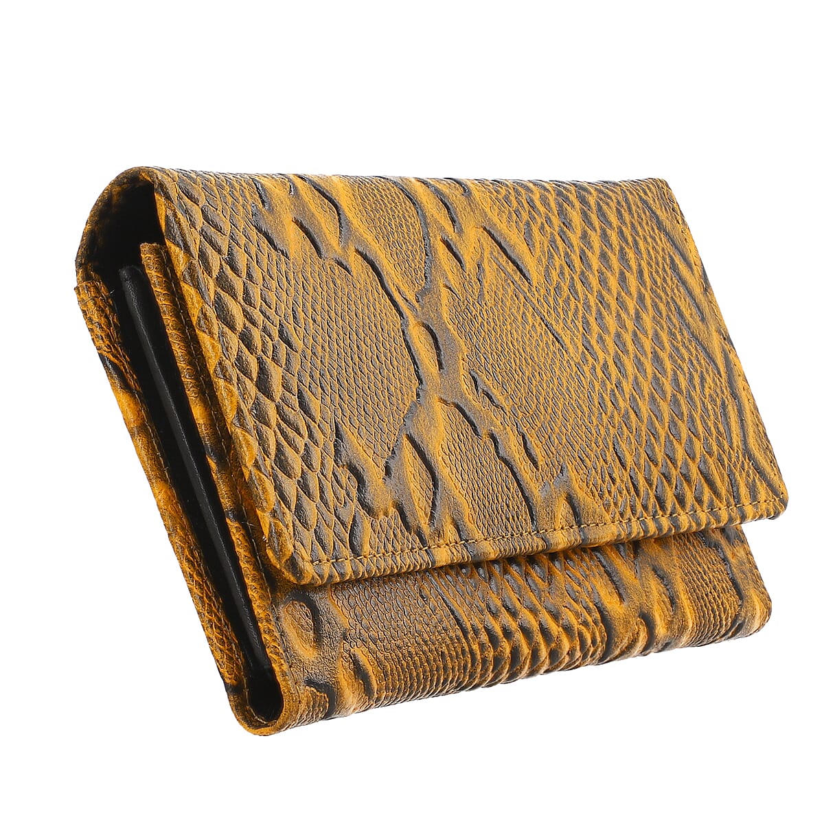 Mustard Yellow Embossed Python Genuine Leather RFID Women's Wallet image number 6
