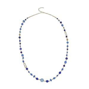 Blue Glass Beaded Necklace in Goldtone 36-38 Inches