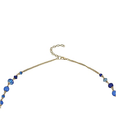 Blue Glass Beaded Necklace in Goldtone 36-38 Inches