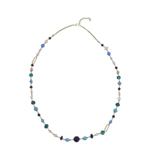 Multi Color Glass Beaded Necklace in Goldtone 36-38 Inches