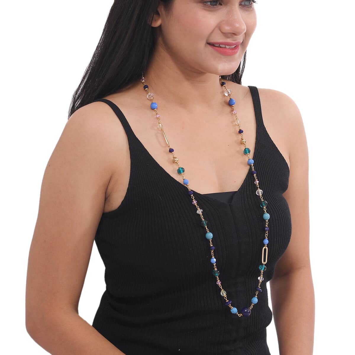 Multi Color Glass Beaded Necklace 36-38 Inches in Goldtone image number 1
