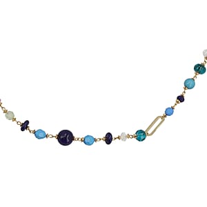 Multi Color Glass Beaded Necklace in Goldtone 36-38 Inches