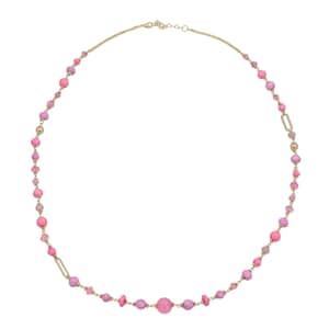 Pink Glass Beaded Necklace in Goldtone 36-38 Inches