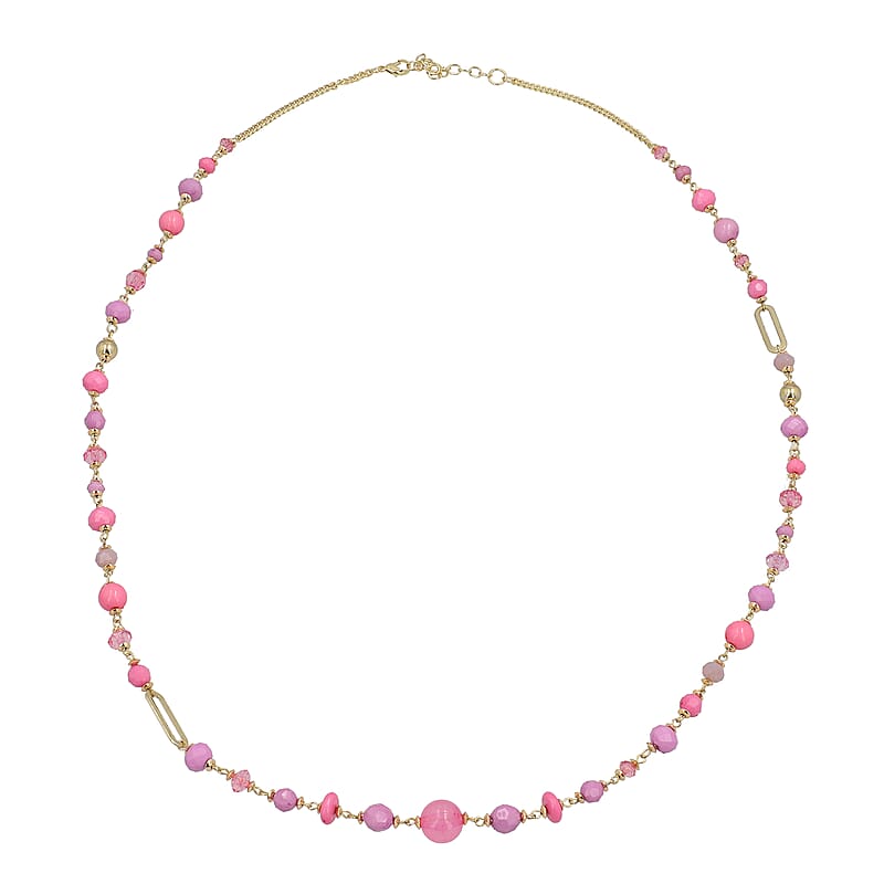 Pink Glass Beaded Necklace in Goldtone 36-38 Inches