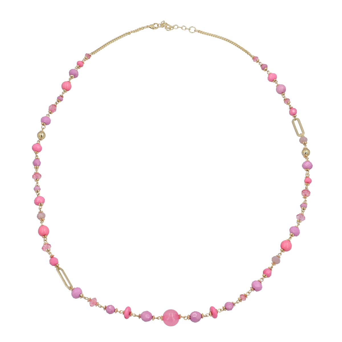 Pink Glass Beaded Necklace 36-38 Inches in Goldtone image number 0