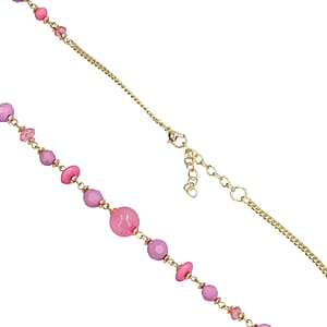 Pink Glass Beaded Necklace in Goldtone 36-38 Inches