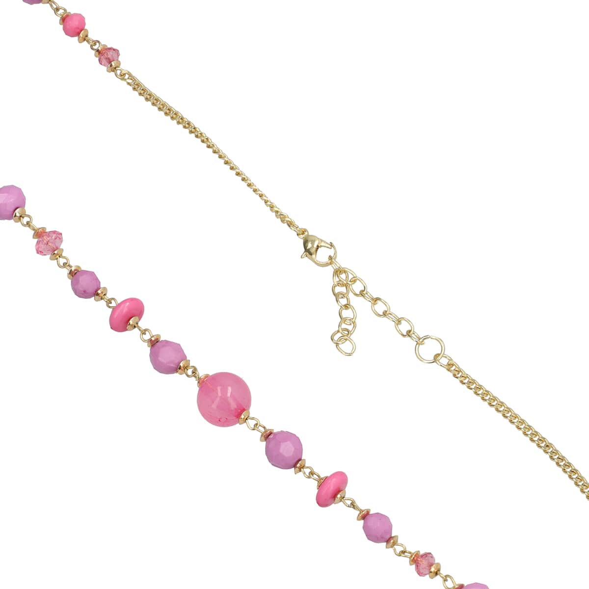Pink Glass Beaded Necklace 36-38 Inches in Goldtone image number 2