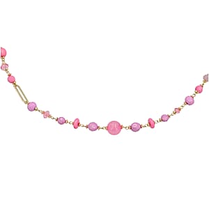 Pink Glass Beaded Necklace in Goldtone 36-38 Inches