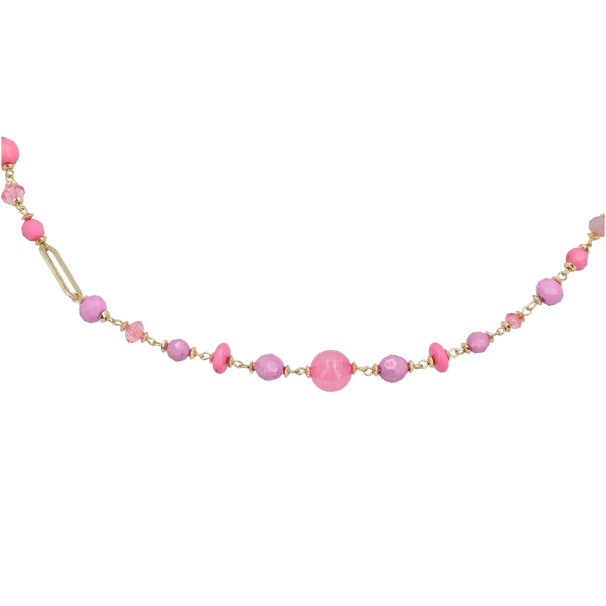 Pink Glass Beaded Necklace 36-38 Inches in Goldtone image number 3