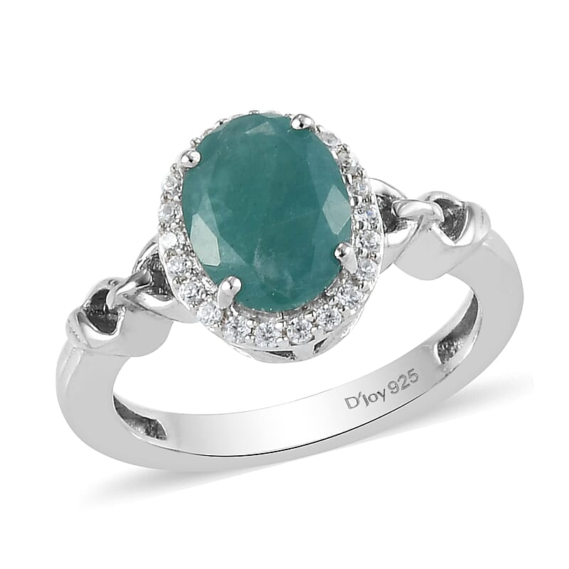 Grandidierite and Natural White Zircon Ring in Platinum Over Sterling Silver (Size 6.0) 2.00 ctw