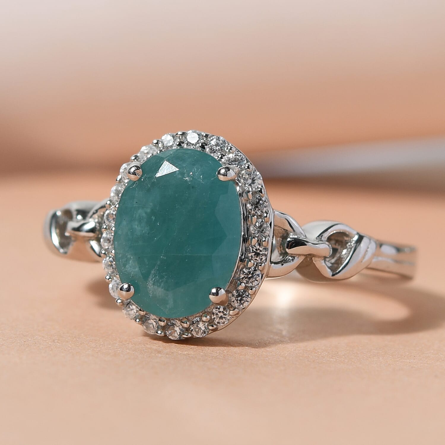Grandidierite and Natural White Zircon Ring in Platinum Over Sterling Silver (Size 6.0) 2.00 ctw