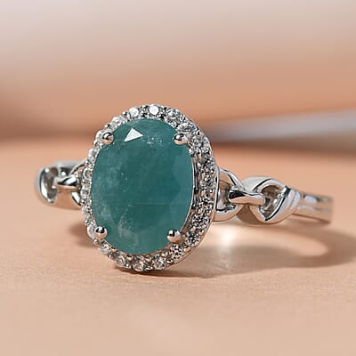 Grandidierite and Natural White Zircon Ring in Platinum Over Sterling Silver (Size 6.0) 2.00 ctw