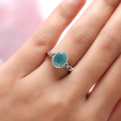 Grandidierite and Natural White Zircon Ring in Platinum Over Sterling Silver (Size 6.0) 2.00 ctw