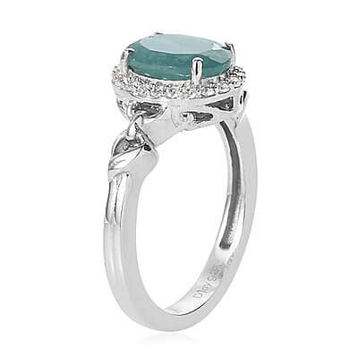 Grandidierite and Natural White Zircon Ring in Platinum Over Sterling Silver (Size 6.0) 2.00 ctw
