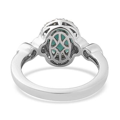 Grandidierite and Natural White Zircon Ring in Platinum Over Sterling Silver (Size 6.0) 2.00 ctw