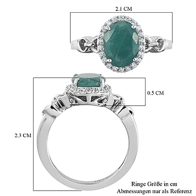 Grandidierite and Natural White Zircon Ring in Platinum Over Sterling Silver (Size 6.0) 2.00 ctw