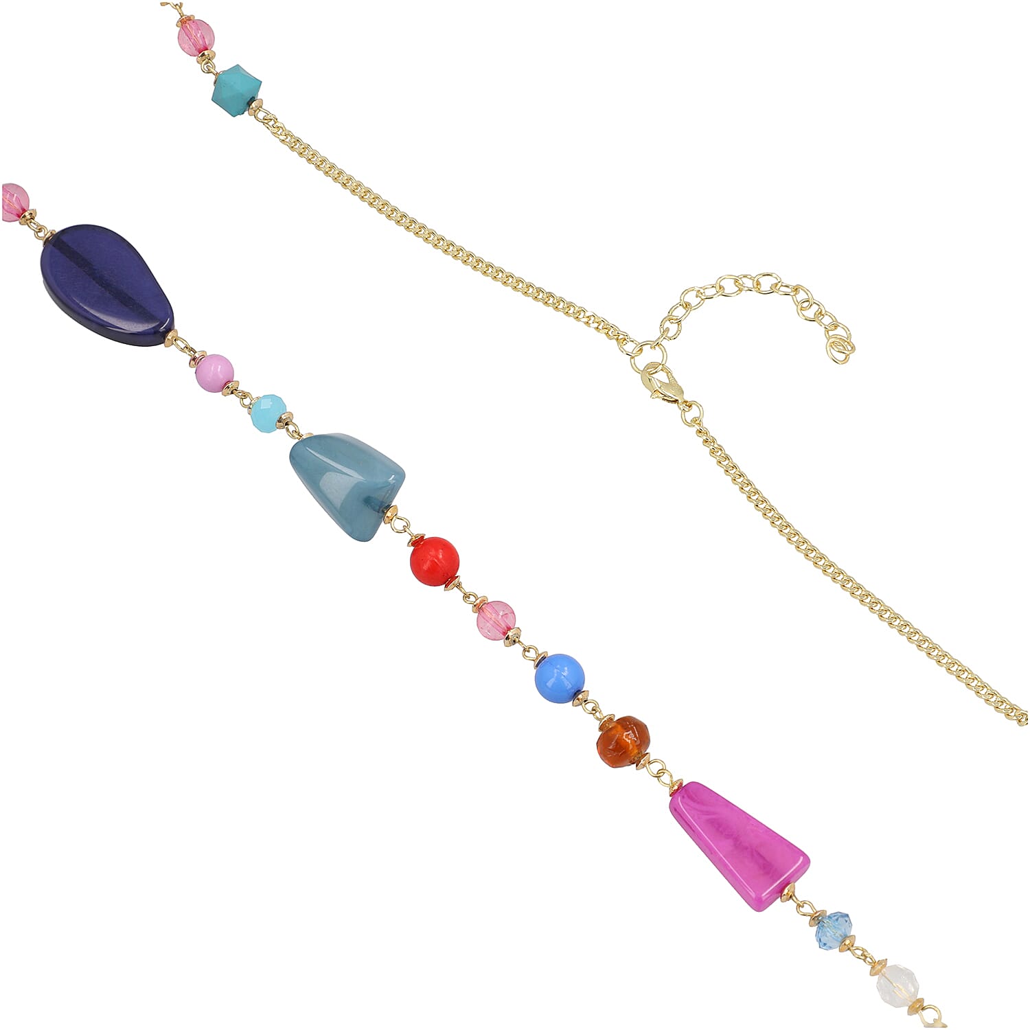 Multi Color Glass Beaded Necklace 32.5-34.5 Inches in Goldtone