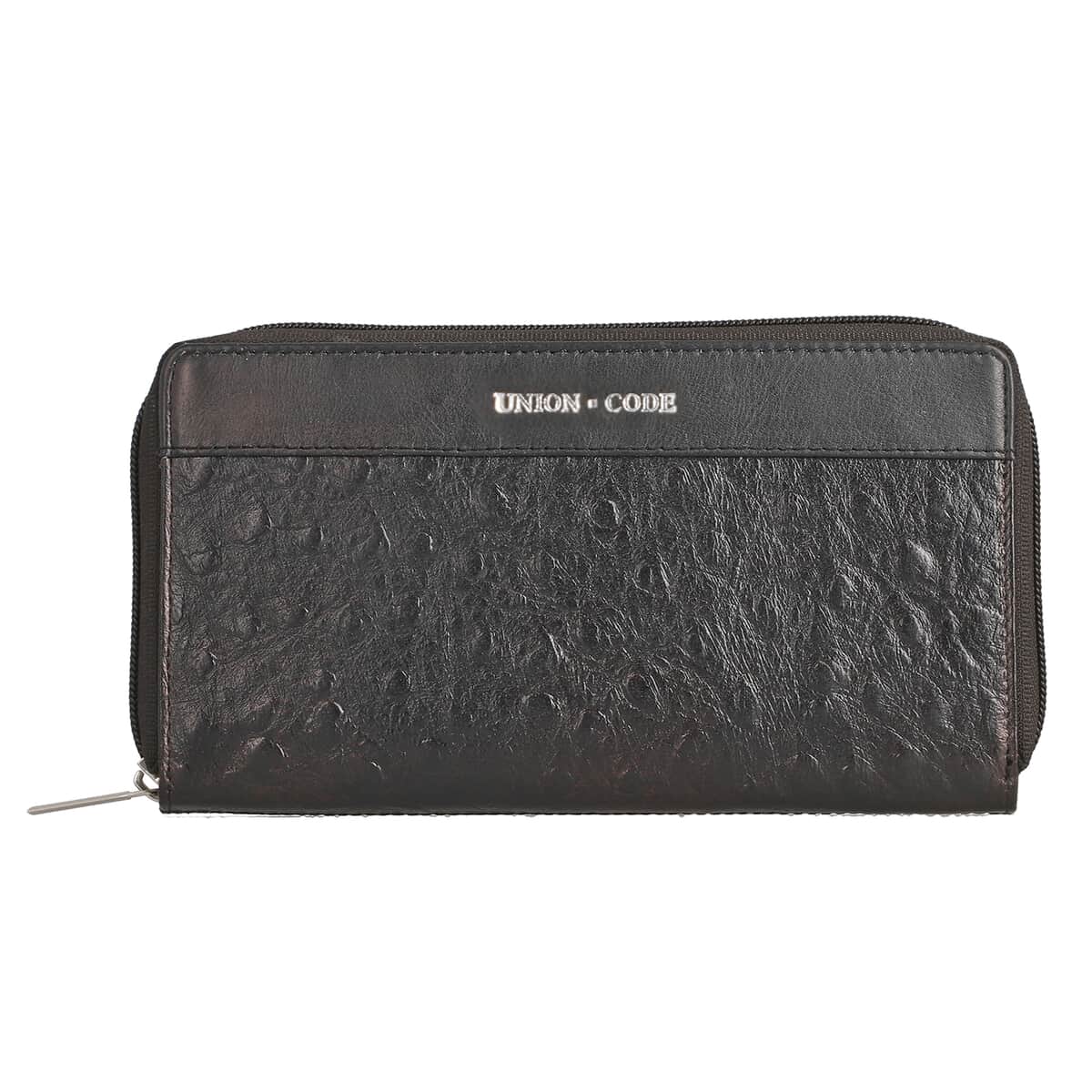 Union Code Black Genuine Leather Ostrich Embossed RFID Protected Women's Wallet image number 0