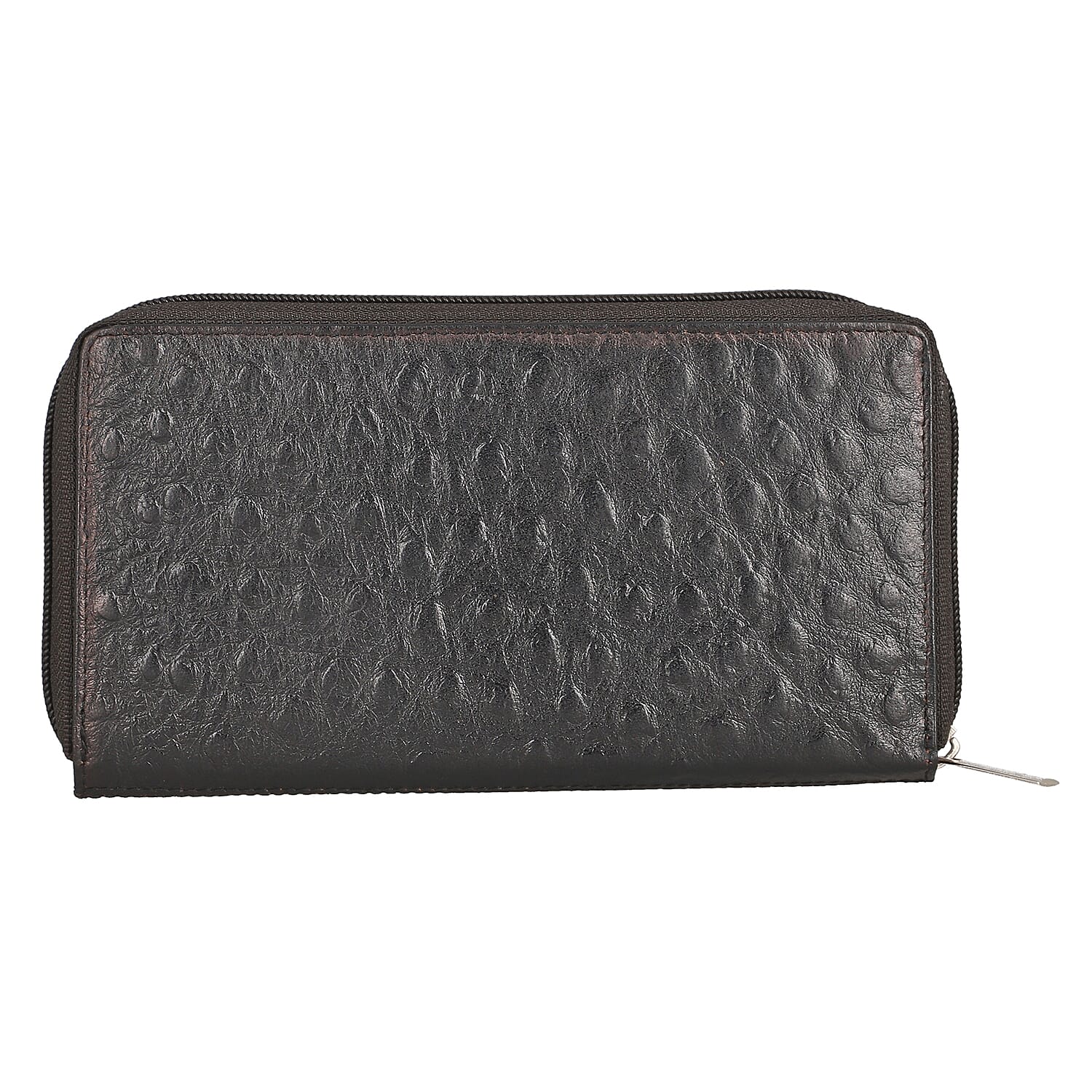 Union Code Black Genuine Leather Ostrich Embossed RFID Protected Women's Wallet