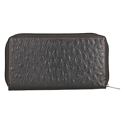 Union Code Black Genuine Leather Ostrich Embossed RFID Protected Women's Wallet