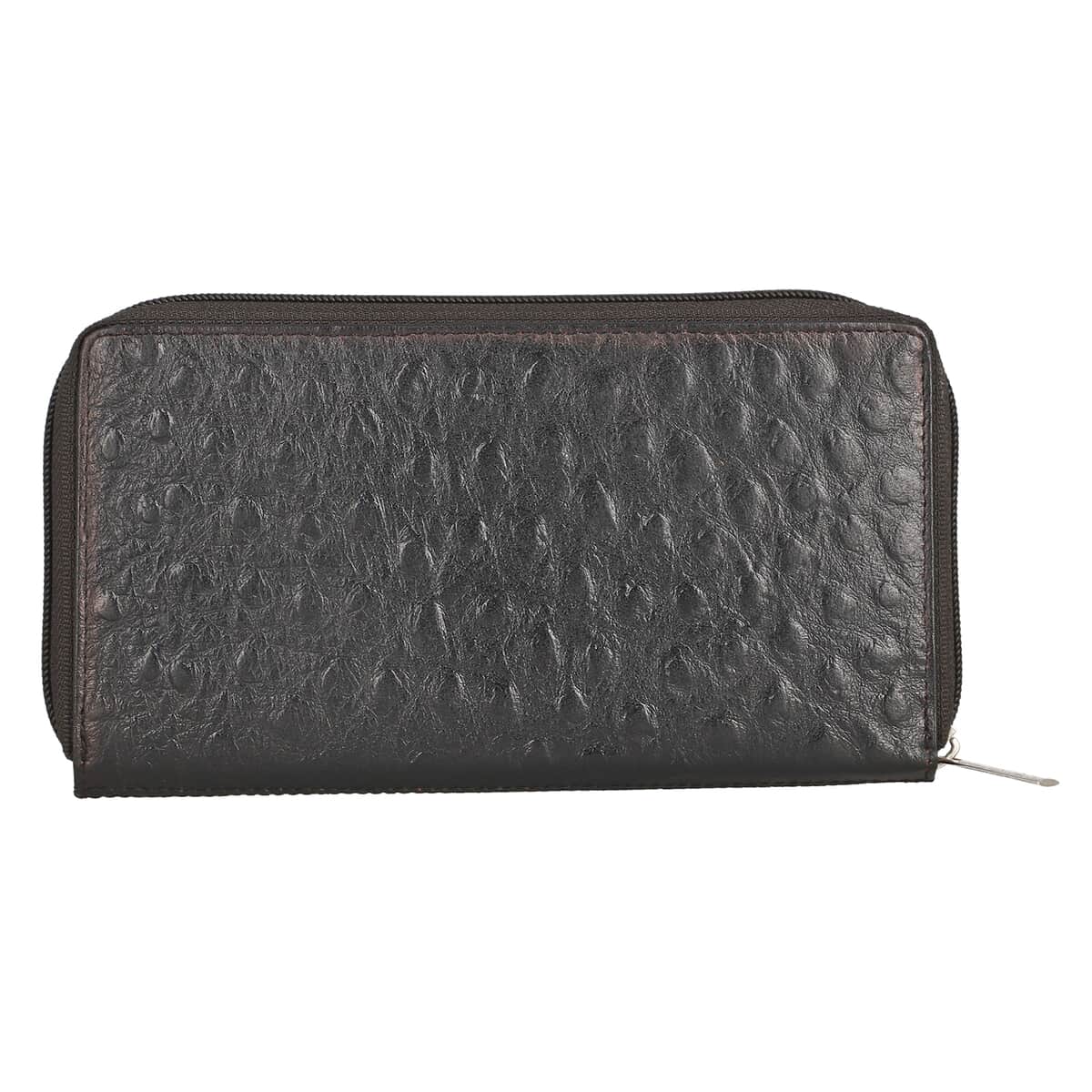 Union Code Black Genuine Leather Ostrich Embossed RFID Protected Women's Wallet image number 4