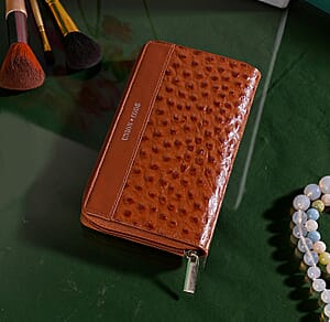 Union Code Cognac Genuine Leather Ostrich Embossed RFID Protected Women's Wallet