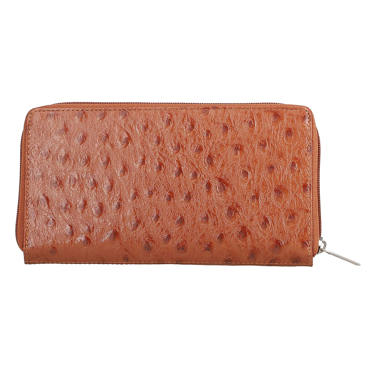 Union Code Cognac Genuine Leather Ostrich Embossed RFID Protected Women's Wallet image number 4