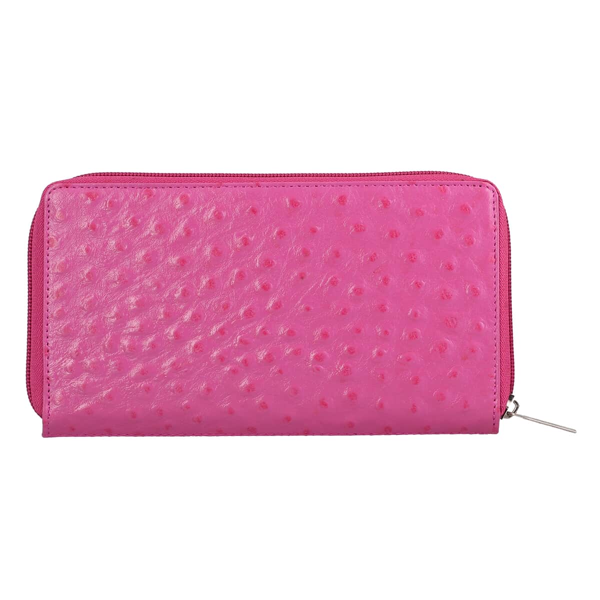 Union Code Fuchsia Ostrich Embossed Pattern Genuine Leather RFID Protected Women's Wallet image number 4