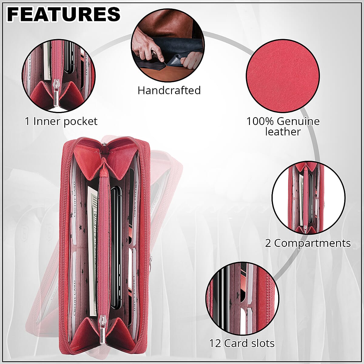 Union Code Red Genuine Leather RFID Women's Wallet image number 4