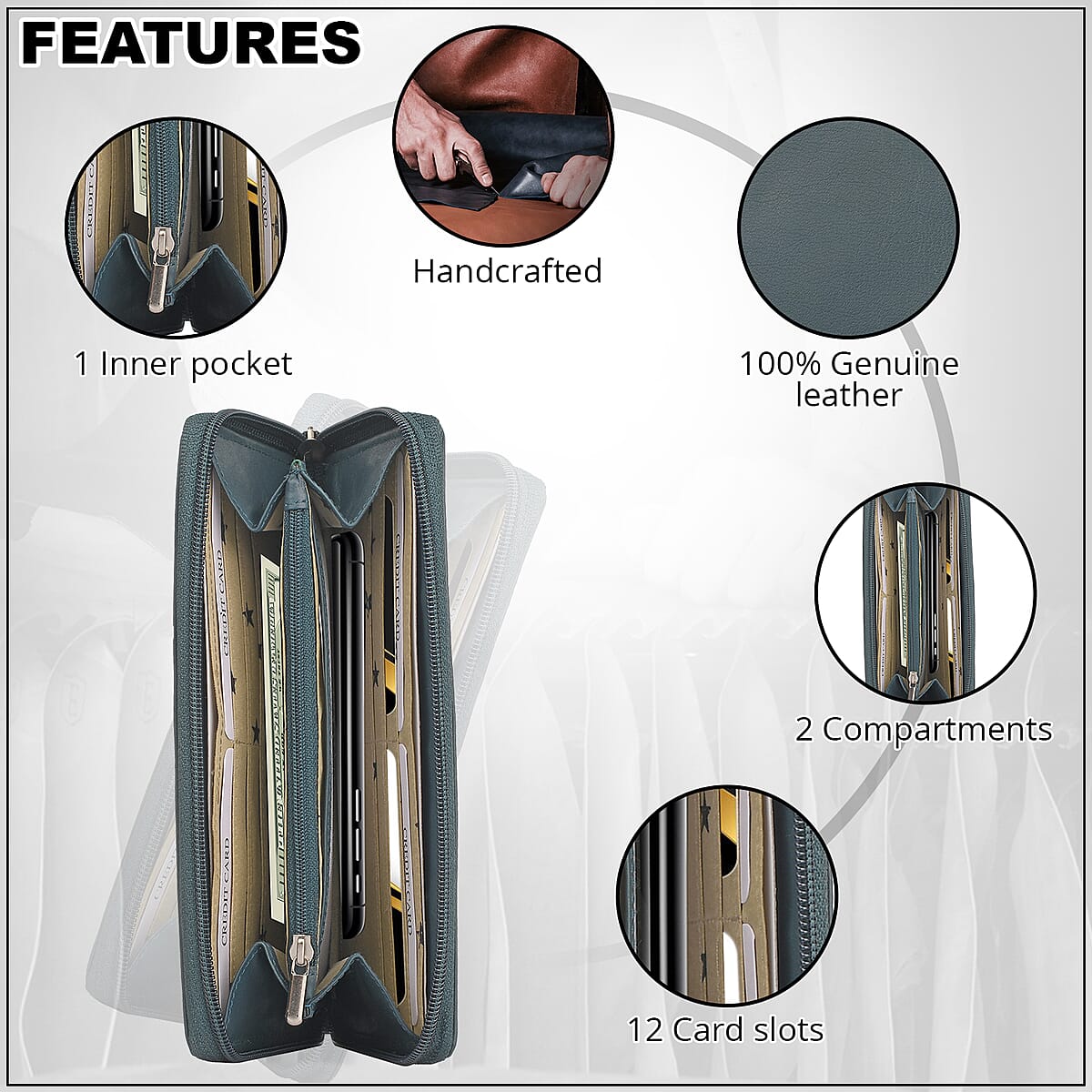 Union Code Teal Genuine Leather RFID Women's Wallet image number 3