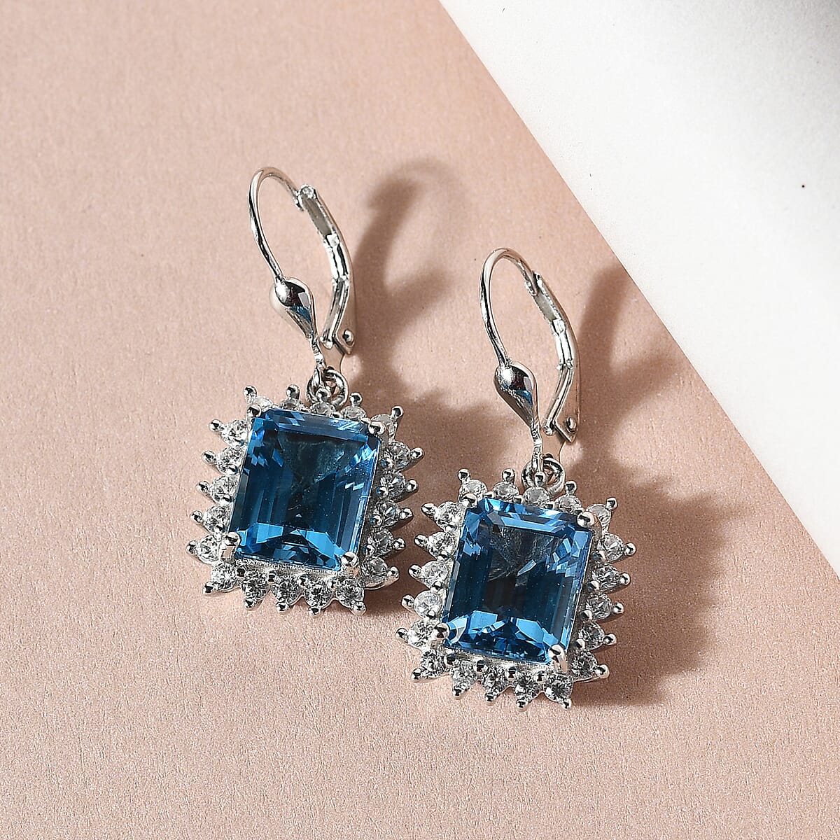 Electric Blue Topaz and Natural White Zircon Earrings in Platinum Over Sterling Silver 13.15 ctw image number 1