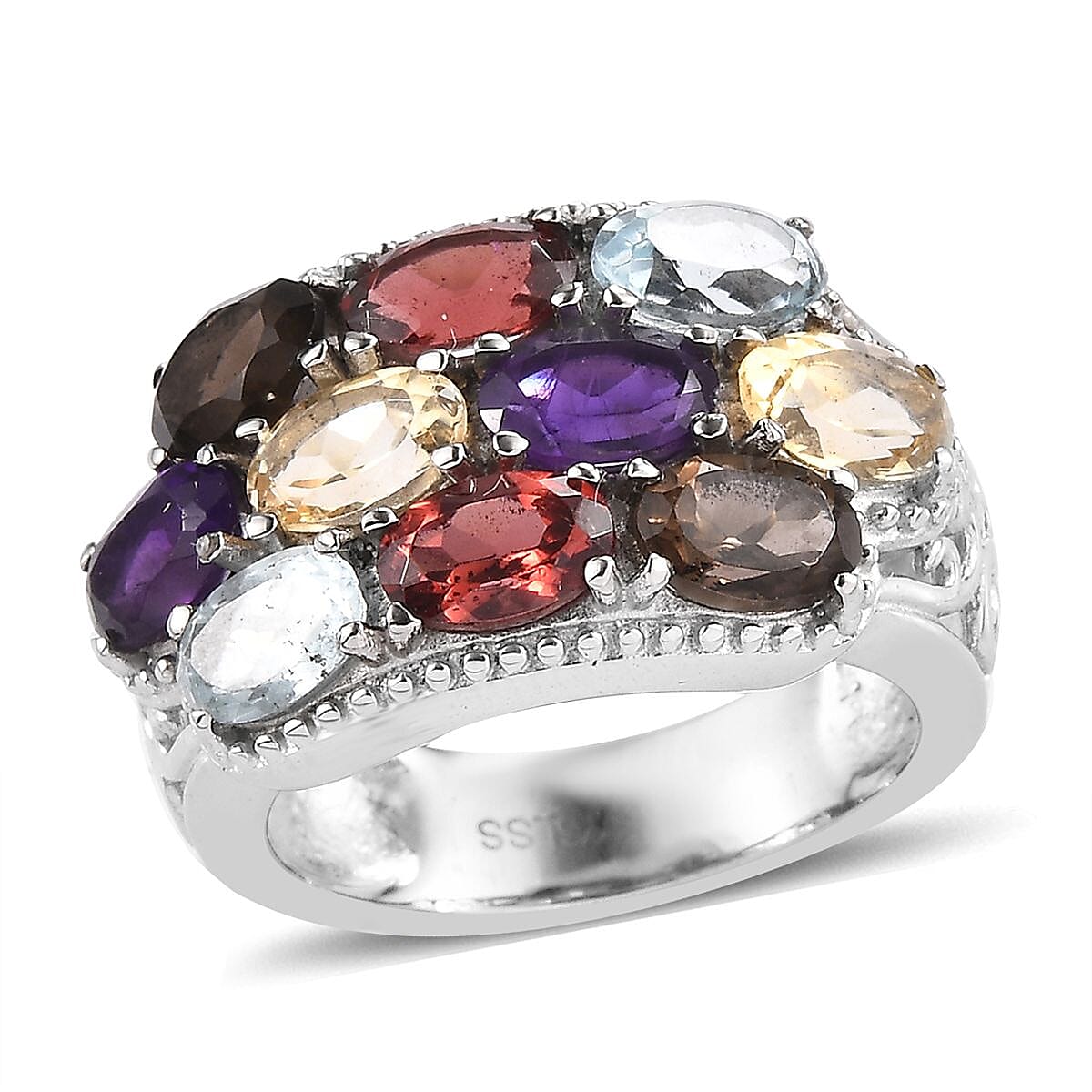 Multi Gemstone 5.00 ctw Ring in Stainless Steel (Size 5.0)