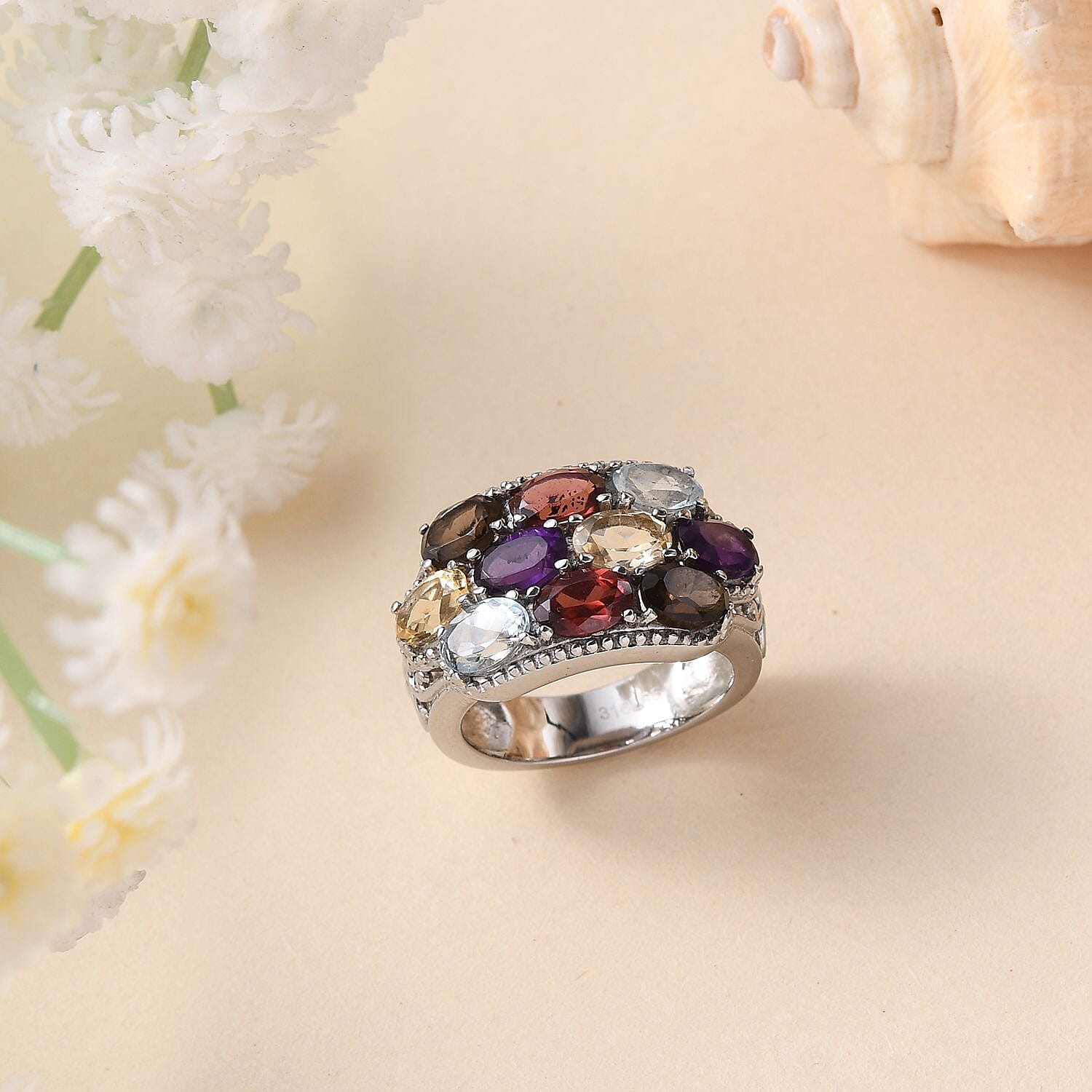 Multi Gemstone 5.00 ctw Ring in Stainless Steel (Size 5.0)
