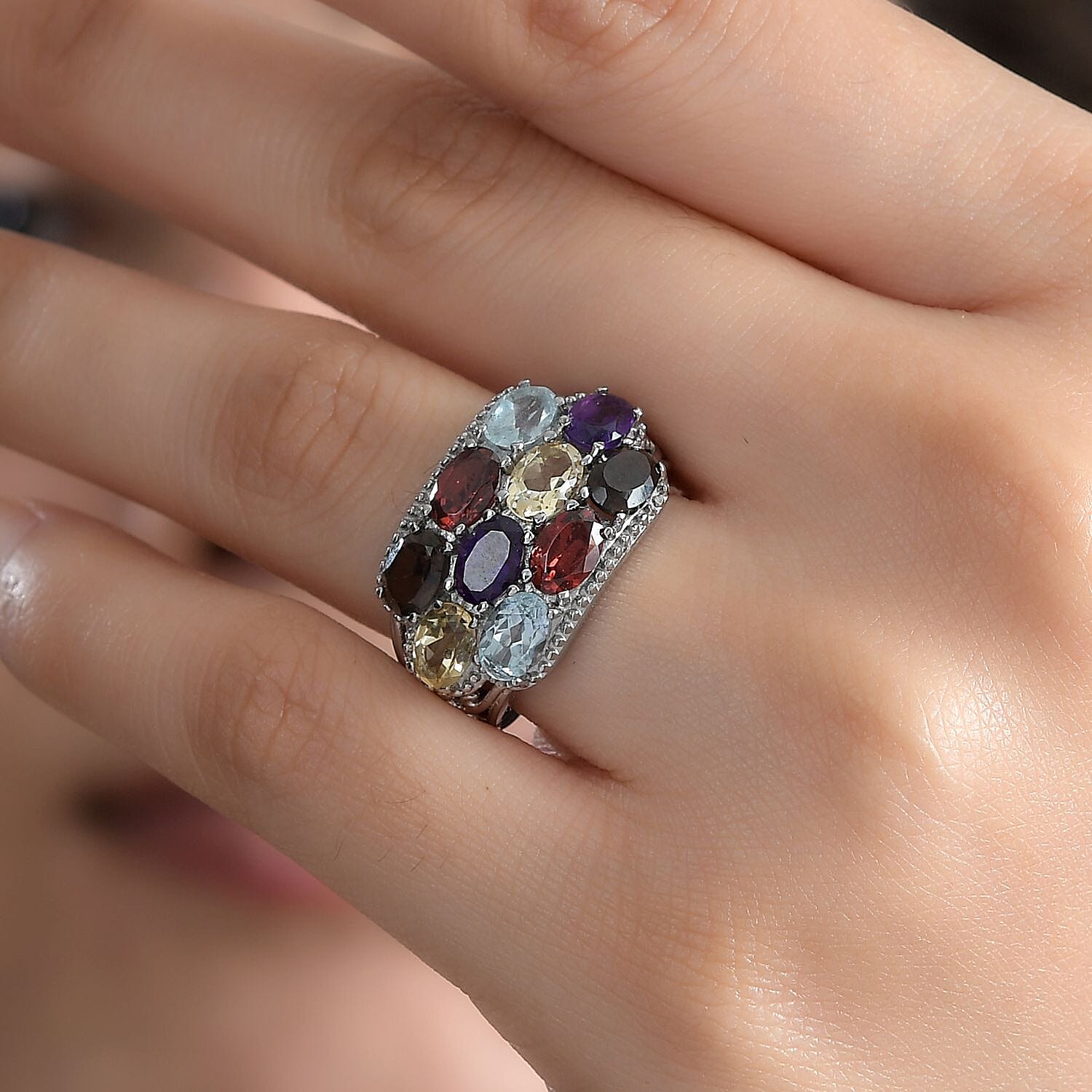 Multi Gemstone 5.00 ctw Ring in Stainless Steel (Size 5.0)