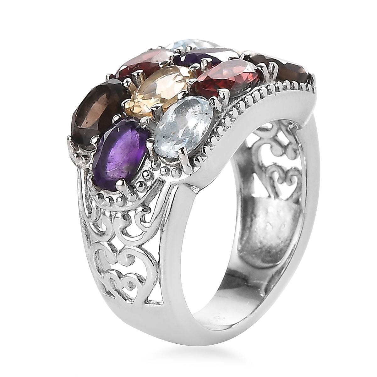 Multi Gemstone 5.00 ctw Ring in Stainless Steel (Size 5.0)