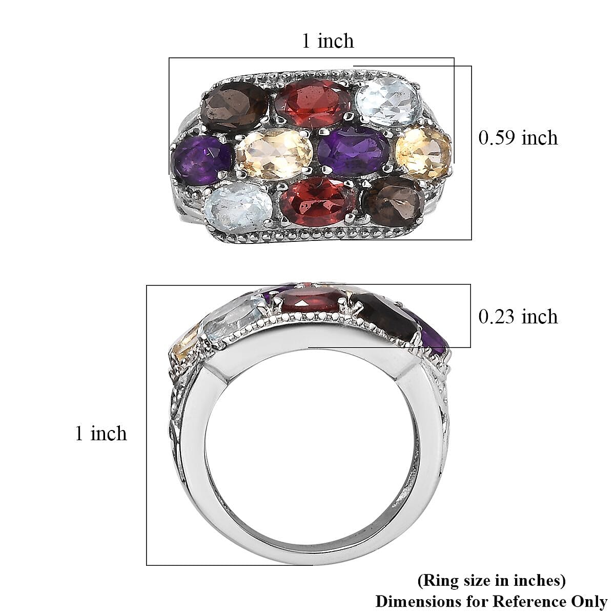 Multi Gemstone 5.00 ctw Ring in Stainless Steel (Size 5.0)