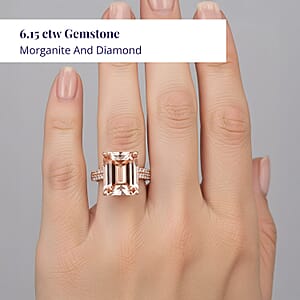 Certified & Appraised Luxoro 14K Rose Gold AAA Marropino Morganite and I2 Diamond Ring (Size 6.5) 6.15 ctw