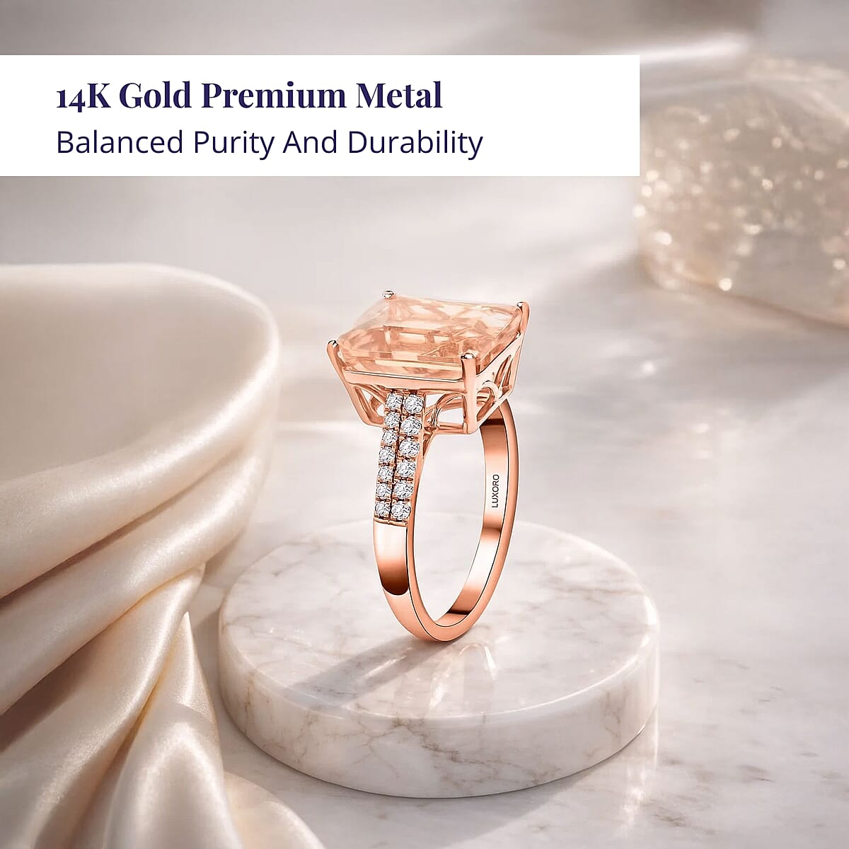 Certified & Appraised Luxoro 14K Rose Gold AAA Marropino Morganite and I2 Diamond Ring (Size 8.5) 6.15 ctw image number 2