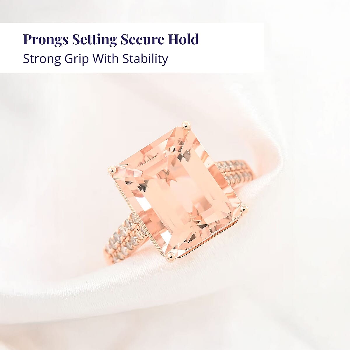 Certified & Appraised Luxoro 14K Rose Gold AAA Marropino Morganite and I2 Diamond Ring (Size 8.5) 6.15 ctw image number 3