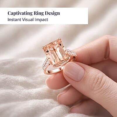 Certified & Appraised Luxoro 14K Rose Gold AAA Marropino Morganite and I2 Diamond Ring (Size 12.0) 6.15 ctw