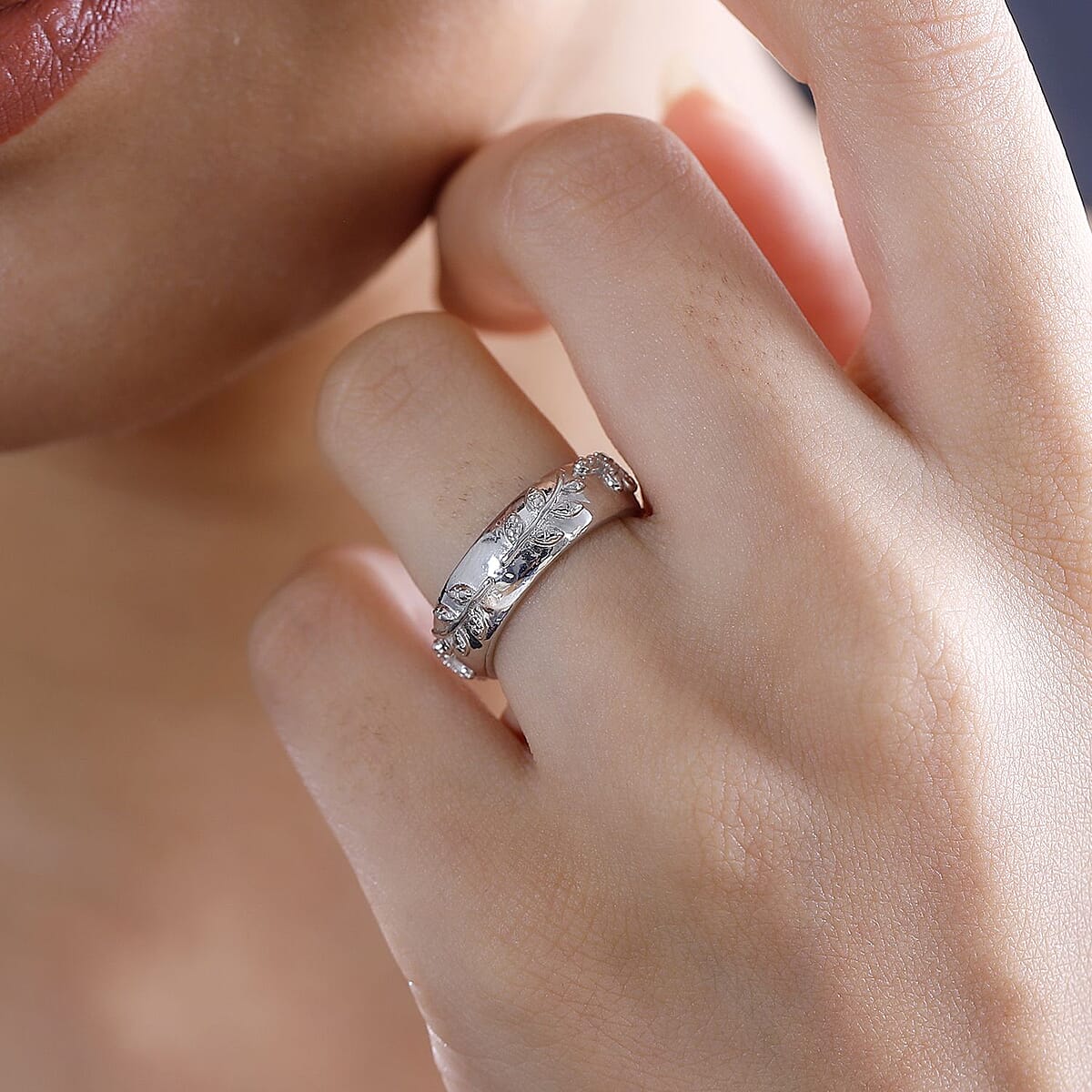 Karis Diamond Accent Leaf Band Ring in Platinum Bond (Size 10.0) image number 2